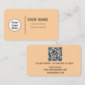 Boho Beige Calligraphy Script QR-Code Visitenkarte (Vorne/Hinten)