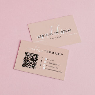 Boho Beige Calligraphy Script QR-Code Visitenkarte
