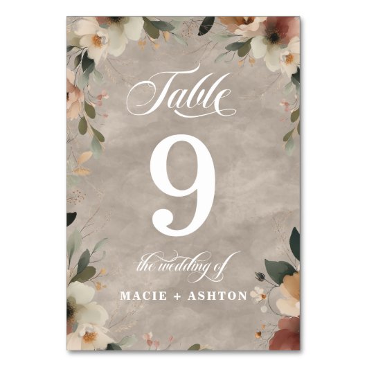 Boho Beige Cotattcore Hochzeitsempfehlung Abendess Tischnummer (Vorderseite)