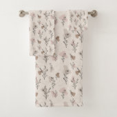 Boho Beige Cream Brown Pink Blätter Abstrakte Form Badhandtuch Set (Insitu)