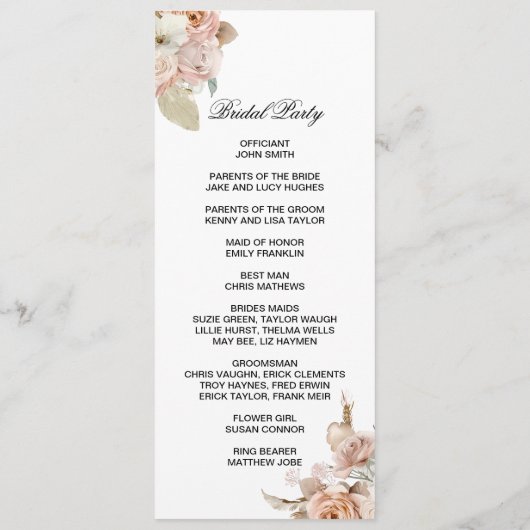 Boho Beige Doppelseitenprogrammkarte Programm (Rückseite)