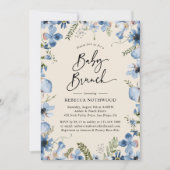 Boho Beige Dusty Blue Floral Baby Duschbrunch Einladung (Vorderseite)