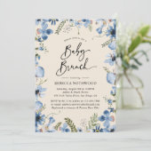 Boho Beige Dusty Blue Floral Baby Duschbrunch Einladung (Stehend Vorderseite)