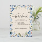 Boho Beige Dusty Blue Floral Bridal Brunch Dusche Einladung (Stehend Vorderseite)