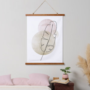 Boho beige Feder Wandteppich Mit Holzrahmen