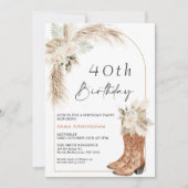 Boho Beige Floral Boots 40. Geburtstag Einladung (Vorderseite)