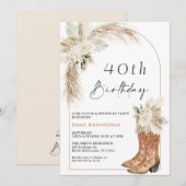 Boho Beige Floral Boots 40. Geburtstag Einladung (Vorne/Hinten)