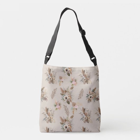 Boho Beige Floral Botanisch Pink Grüne Blume Tragetaschen Mit Langen Trägern (Rückseite)