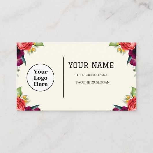 Boho Beige Floral Calligraphy Script QR-Code Visitenkarte (Vorderseite)