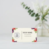 Boho Beige Floral Calligraphy Script QR-Code Visitenkarte (Stehend Vorderseite)