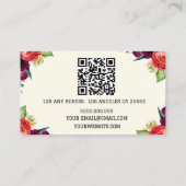 Boho Beige Floral Calligraphy Script QR-Code Visitenkarte (Rückseite)