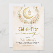 Boho Beige Floral Crescent Ramadan Eid Al-Fitr Einladung (Vorderseite)
