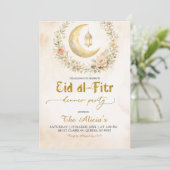 Boho Beige Floral Crescent Ramadan Eid Al-Fitr Einladung (Stehend Vorderseite)