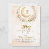 Boho Beige Floral Crescent Ramadan Iftar Party Einladung (Vorderseite)