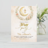 Boho Beige Floral Crescent Ramadan Iftar Party Einladung (Stehend Vorderseite)