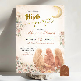 Boho Beige Floral Hijab Party Einladung
