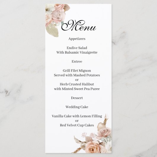 Boho Beige floral  Menu Menükarte (Vorderseite)
