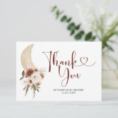 Boho Beige Floral Moon Babydusche Danke Karte (Stehend Vorderseite)