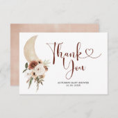 Boho Beige Floral Moon Babydusche Danke Karte (Vorne/Hinten)