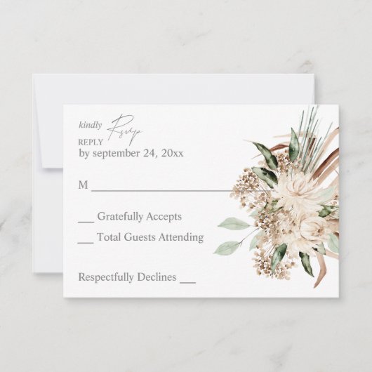Boho Beige Floral no Meal RSVP Card (Vorderseite)