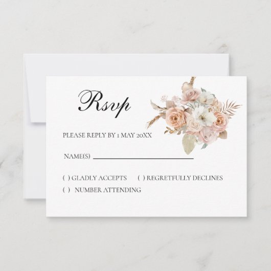 Boho beige floral RSVP card Karte (Vorderseite)