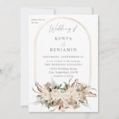 Boho Beige Floral Wedding 3 Einladung (Vorderseite)