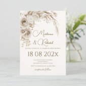 Boho beige floral wedding einladung (Stehend Vorderseite)