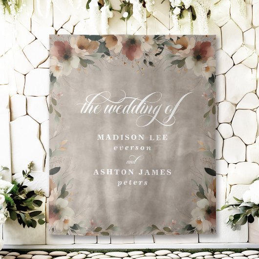 Boho Beige Floral Wedding Foto Stand Hintergrund Wandteppich