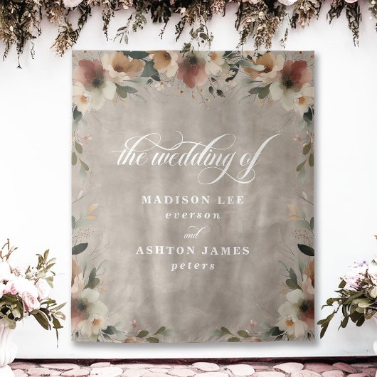 Boho Beige Floral Wedding Foto Stand Hintergrund Wandteppich