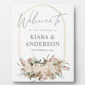 Boho Beige Floral Welcome Plaque Fotoplatte (Vorderseite)