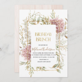 Boho Beige Floweser Gold Aquarell Geburtstag BH Einladung