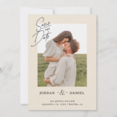 Boho Beige Foto Save the Date Card (Vorderseite)