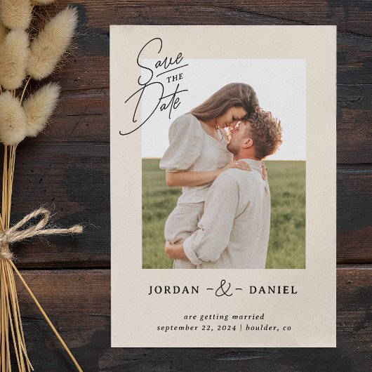 Boho Beige Foto Save the Date Card