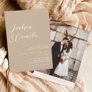 Boho Beige Foto Wedding Einladung