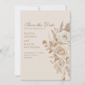 Boho Beige getrocknete Blume und Rose Hochzeit Save The Date (Vorderseite)