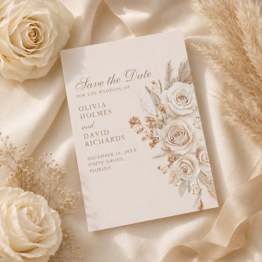 Boho Beige getrocknete Blume und Rose Hochzeit Save The Date