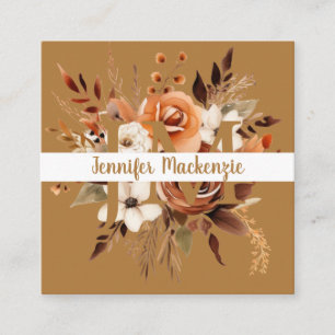Boho Beige Gold Blumenmuster Quadratische Visitenkarte
