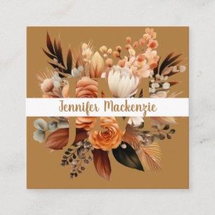 Boho Beige Gold Blumenmuster Quadratische Visitenkarte