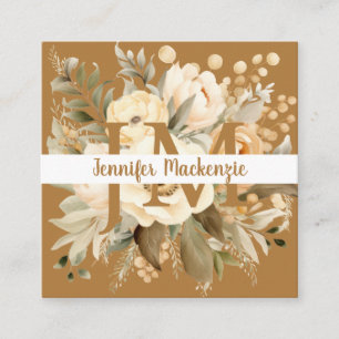 Boho Beige Gold Blumenmuster Quadratische Visitenkarte