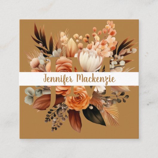 Boho Beige Gold Floral Quadratische Visitenkarte (Vorderseite)