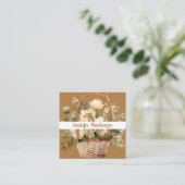 Boho Beige Gold Floral Quadratische Visitenkarte (Stehend Vorderseite)