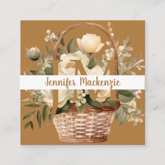 Boho Beige Gold Floral Quadratische Visitenkarte (Vorderseite)