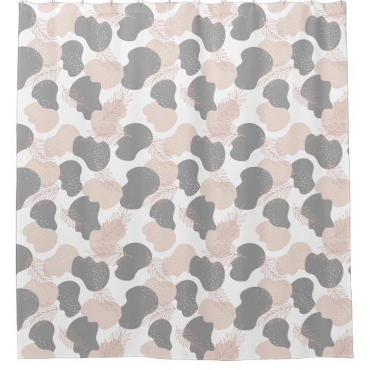 Boho Beige Gray Abstrakt Duschvorhang (Vorderseite)