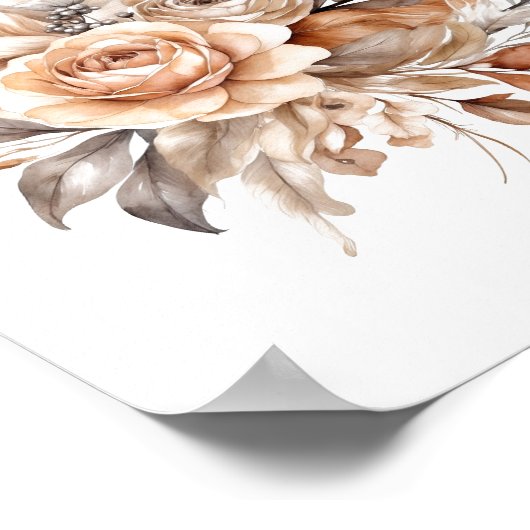 Boho Beige Gray Floral Botanical Feathers Poster (Ecke)