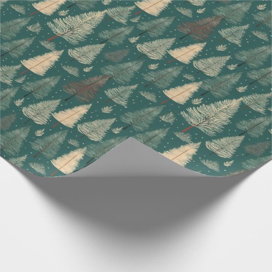 Boho Beige Green Christmas Trees Holiday Geschenkpapier (Ecke)