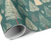 Boho Beige Green Christmas Trees Holiday Geschenkpapier (Rolleneckpunkt)