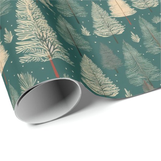 Boho Beige Green Christmas Trees Holiday Geschenkpapier (Rolleneckpunkt)