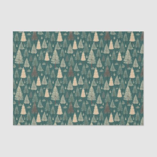 Boho Beige Green Christmas Trees Holiday Seidenpapier (Vorderseite)