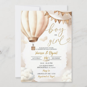Boho Beige Heißluftballon Boy Girl Gender Reveal Einladung