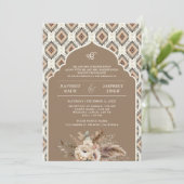 Boho Beige Ivory Ikat Anand Karaj Sikh Wedding Einladung (Stehend Vorderseite)